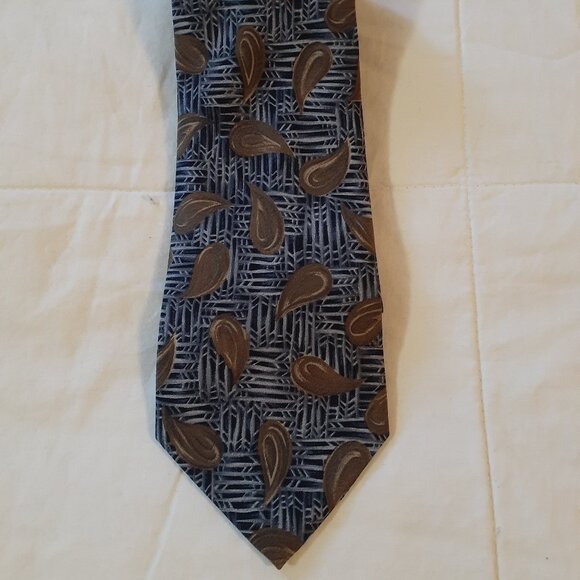 Braemore Men's Vintage Silk Tie, Blue/Brown - Picture 1 of 4